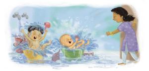 L’heure du bain pour Chunnu et Munnu