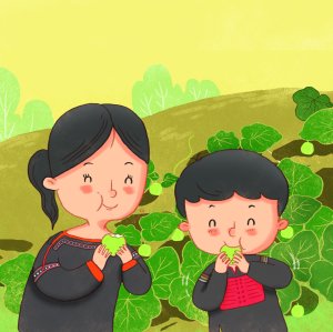 Illustration for Hai đứa trẻ và cây dưa lê