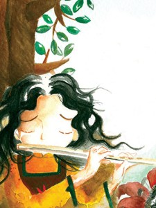 Illustration for ပုလွေမှုတ်နေတဲ့ မိန်းမငယ်လေးရဲ့ ပုံပြင်